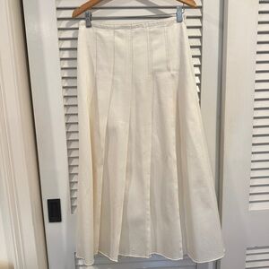 Pleated Cream Denim Skirt